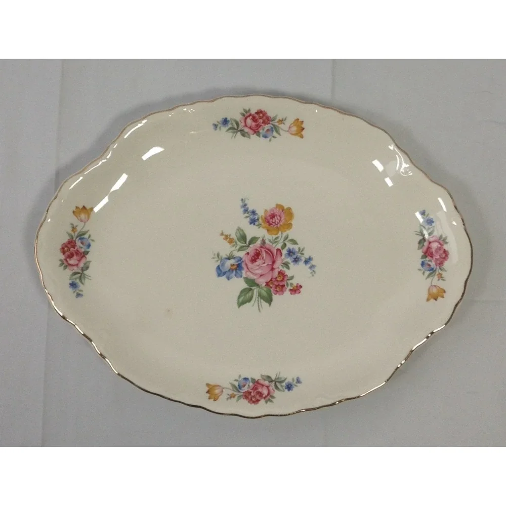 Vintage Serving‎ Platter Roses Floral Gold Edging   12 Inch